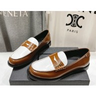 saint laurent LE LOAFER penny slippers in glazed leather brown/white 2025