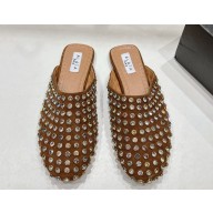 ALAÏA suede leather Crystal-Embellished Slip-On Mules brown 2025
