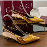 Gucci Signoria slingback pump 812199 gold metallic leather heel 4.5cm 2025