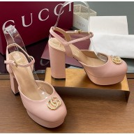 Gucci Women's platform pump with Double G Light pink leather 813002 heel 11.5cm 2025