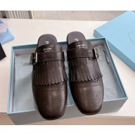 Prada Shuffle antiqued leather mules with buckled strap and fringe coffee 2S2993 2025