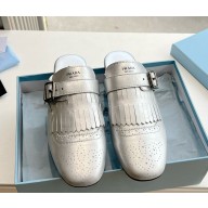 Prada Shuffle antiqued leather mules with buckled strap and fringe silver 2S2993 2025
