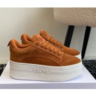 Celine Block Sneakers With Wedge OUTSOLE In suede Calfskin dark brown 2024