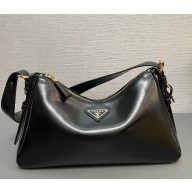 Prada Aimée medium leather shoulder bag 1BC229 Black 2024