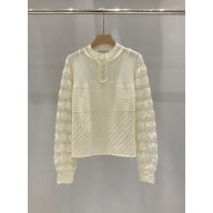 DIOR WHITE Cotton Knit Crochet-Effect Sweater 2023