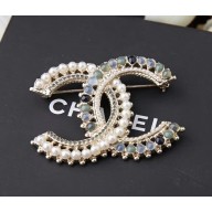 Chanel CC Pearls and Glass Beads Brooch White/Blue 2018
