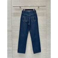 chanel DARK BLUE Washed Denim JEANS P78765 2024