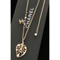 Chanel Pearl Beads Leaf Pendant Long Necklace Light Pink 2018