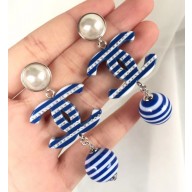 Chanel CC Ball Stripes Earrings AB0782 Blue/White 2018
