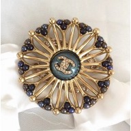 Chanel Beads Bloom Round Brooch Blue/Gold 2018