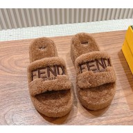 FENDI heel 5.5cm Shearling Platform Mules brown 2024