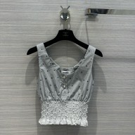 chanel Embroidered Cotton White, Blue & Black top 2024
