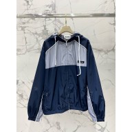 Miu Miu Technical silk zipper blouson jacket Blue/Lead Gray 2025