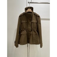 Loewe Drawstring Waist Cropped Parka military green 2025