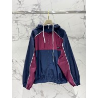 Miu Miu Technical silk zipper blouson jacket Blue/Amarena Red 2025