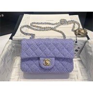 CHANEL Wool Tweed & Gold-Tone Metal purple MINI CLASSIC Handbag A69900 2024