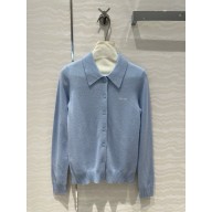 MIU MIU Cashmere Knit Logo Cardigan blue 2024 
