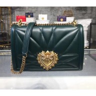 Dolce Gabbana Devotion Large Shoulder Bag in Quilted Nappa Leather Green 2018