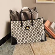 Celine Horizontal Cabas Tote Bag in Textile with Triomphe Embroidery Black 2021