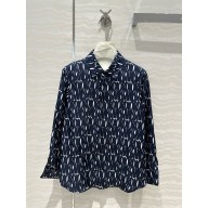 DIOR White Silk Twill with Navy Blue Miss Dior Allover Motif blouse 2024