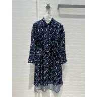 DIOR White Cotton Muslin with Navy Blue Miss Dior Allover Motif blouse 2024