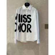 DIOR White Cotton and Silk Poplin with Black Miss Dior Graffiti Motif blouse 2024