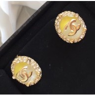 Chanel Resion Oval Stud Clip-on Earrings Yellow/White/Gold 2018 