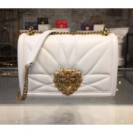 Dolce Gabbana Devotion Large Shoulder Bag in Quilted Nappa Leather White 2018