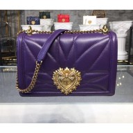 Dolce Gabbana Devotion Large Shoulder Bag in Quilted Nappa Leather Purple 2018