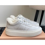 Miu Miu leather sneakers with shearling wihte 1031-2024
