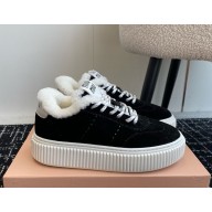 Miu Miu suede leather sneakers with shearling black 1031-2024