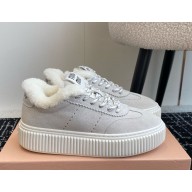 Miu Miu suede leather sneakers with shearling white1031-2024