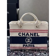 CHANEL MEDIUM Ecru, Blue & RED Cotton Canvas & Gold-Tone Metal SHOPPING BAG 2025