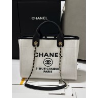 CHANEL MEDIUM WHITE& BLACK Cotton Canvas & Gold-Tone Metal SHOPPING BAG 2025