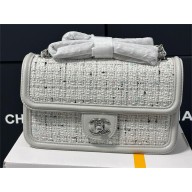 CHANEL Light Gray, White & Black Tweed, Lambskin & Silver-Tone Metal SMALL FLAP BAG AS5234 2025