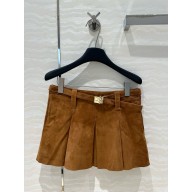 MIU MIU Pleated suede skirt MAPLE BROWN 2024