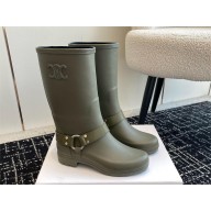 CELINE MID CELINE RAIN BOOTS in RUBBER AND CALFSKIN khaki 2024