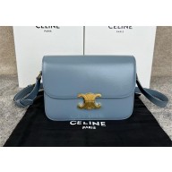 CELINE Classique Triomphe Bag in shiny calfskin CLOUD BLUE/GOLD 2024