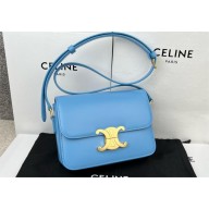Celine Teen Triomphe Bag in shiny calfskin LAKE BLUE/GOLD 2024