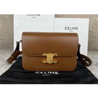 CELINE Classique Triomphe Bag in shiny calfskin GLAZED BROWN/GOLD 2024