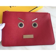 Fendi BAG BUGS Togo Leather Clutch Red
