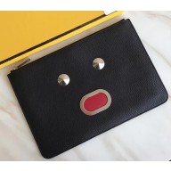 Fendi BAG BUGS Togo Leather Clutch Black