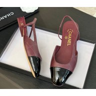 Chanel  Slingbacks Printed Lambskin & Patent Calfskin burgundy & Black  G31319 heel 2.5cm 1023-2024