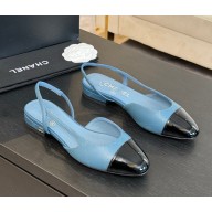 Chanel  Slingbacks Printed Lambskin & Patent Calfskin blue & Black G31319 heel 2.5cm 1023-2024