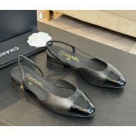Chanel  Slingbacks Printed Lambskin & Patent Calfskin Black G31319 heel 2.5cm 1023-2024