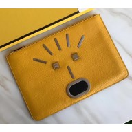 Fendi BAG BUGS Togo Calfskin Leather Clutch Yellow