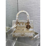 Dior Medium Lady D-Lite Bag in latte Embroidery with Gold-Tone Dior Astral Motif and Latte Calfskin 2025
