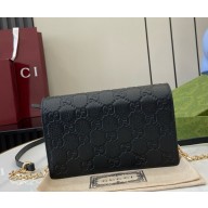 Gucci GG Emblem super mini shoulder bag 818705 Black GG grainy leather 2024