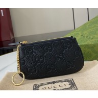 Gucci GG Emblem zip key case 815891 Black GG grainy leather 2024