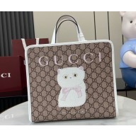 Gucci Children's printed GG tote bag 605614 Beige and dark brown GG Supreme canvas White Supreme trim 2024